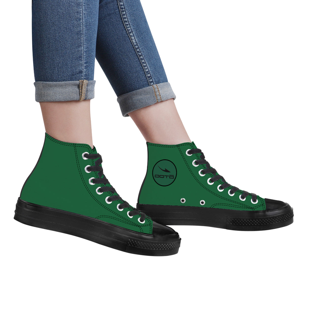 OOTO - High Top Canvas Shoes - BIG GREEN - Black soles - 1 COLOR -