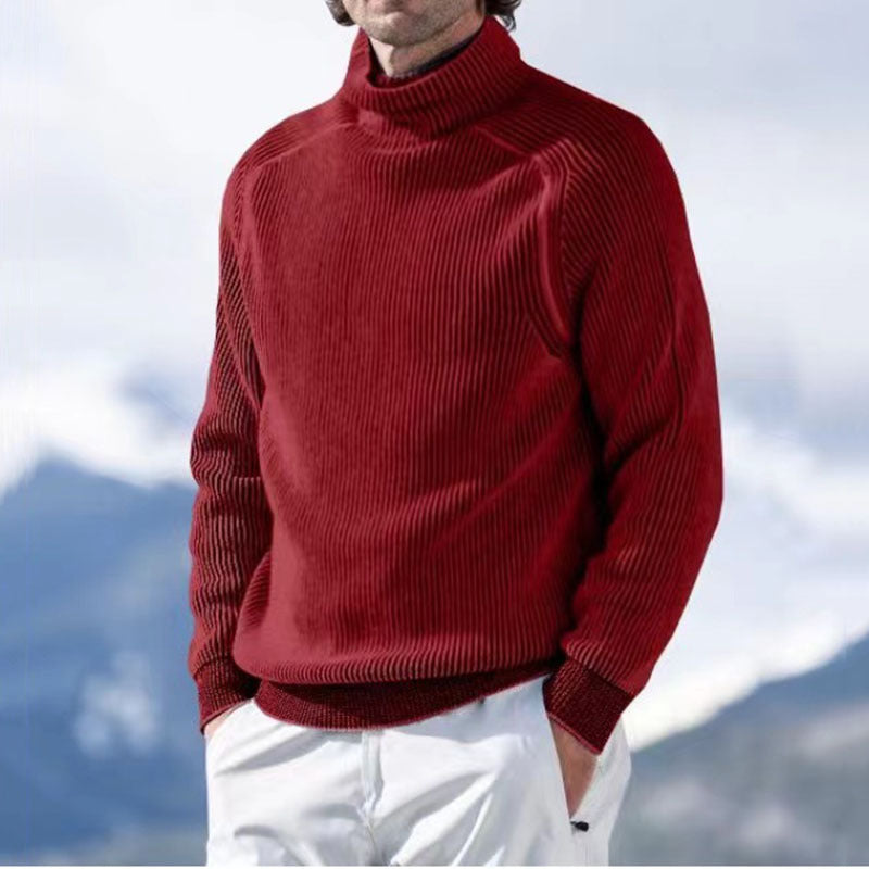 Men's high collar casual long sleeve knitted top - K - 5 COLORS -