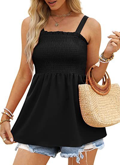 Women's Solid Color Camisole Ruffle Pleated Tank Top - K - 6 COLORS -