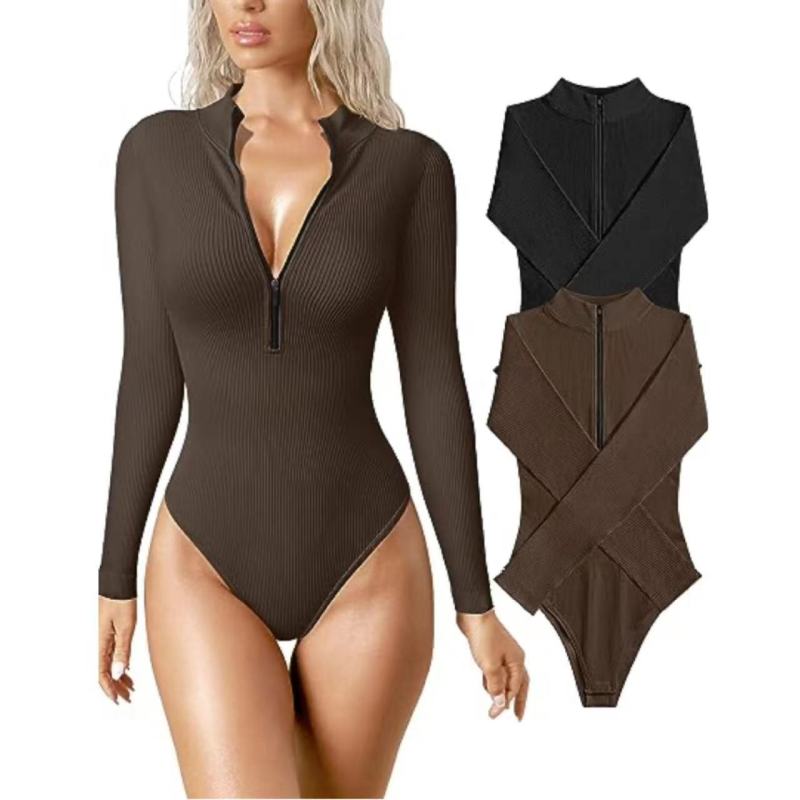 Women's Stand collar long sleeve bodysuit - K - 4 COLORS -