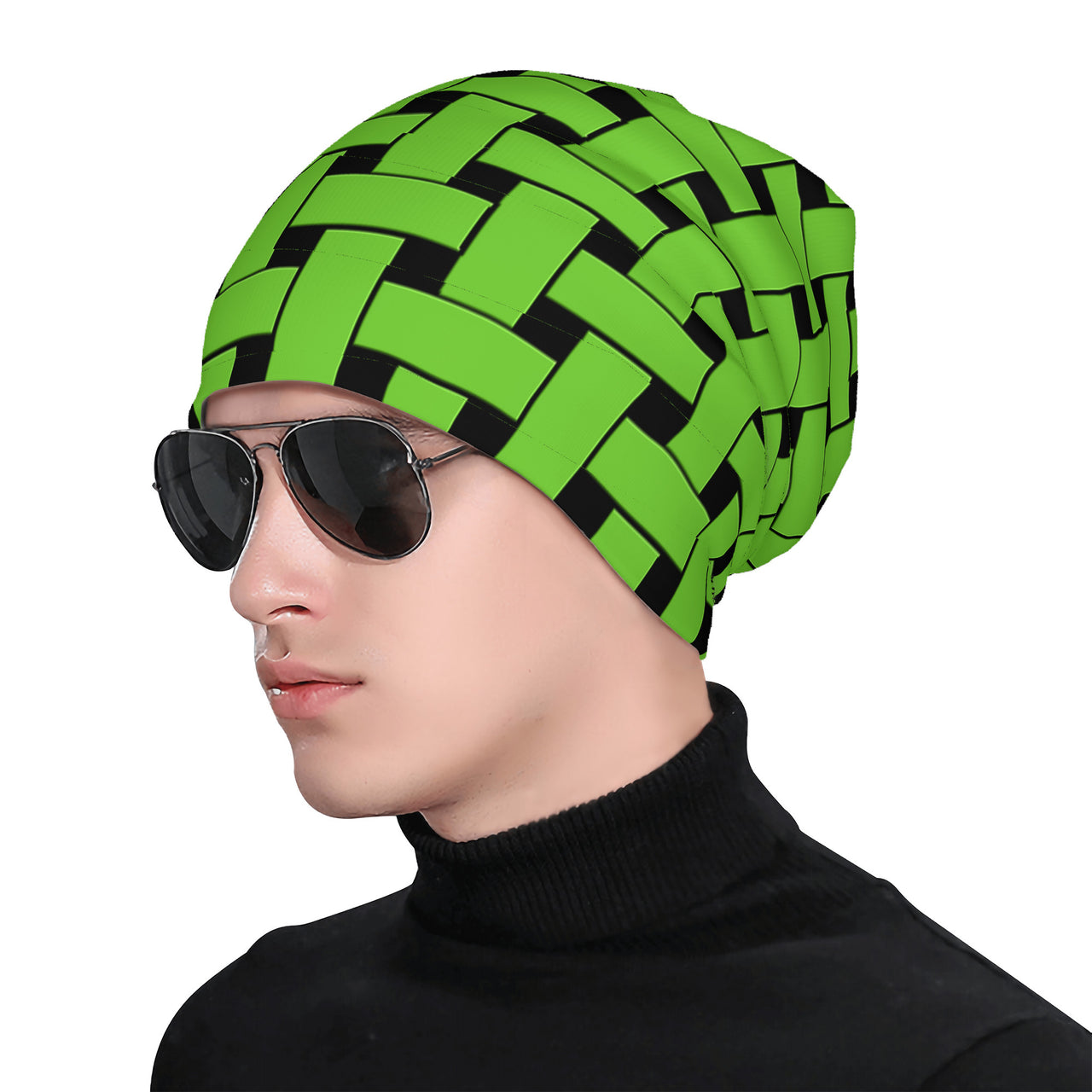 OOTO - LIME WEAVE ON BLACK - HC_T6 Adult Knitted Beanie - 1 COLOR -