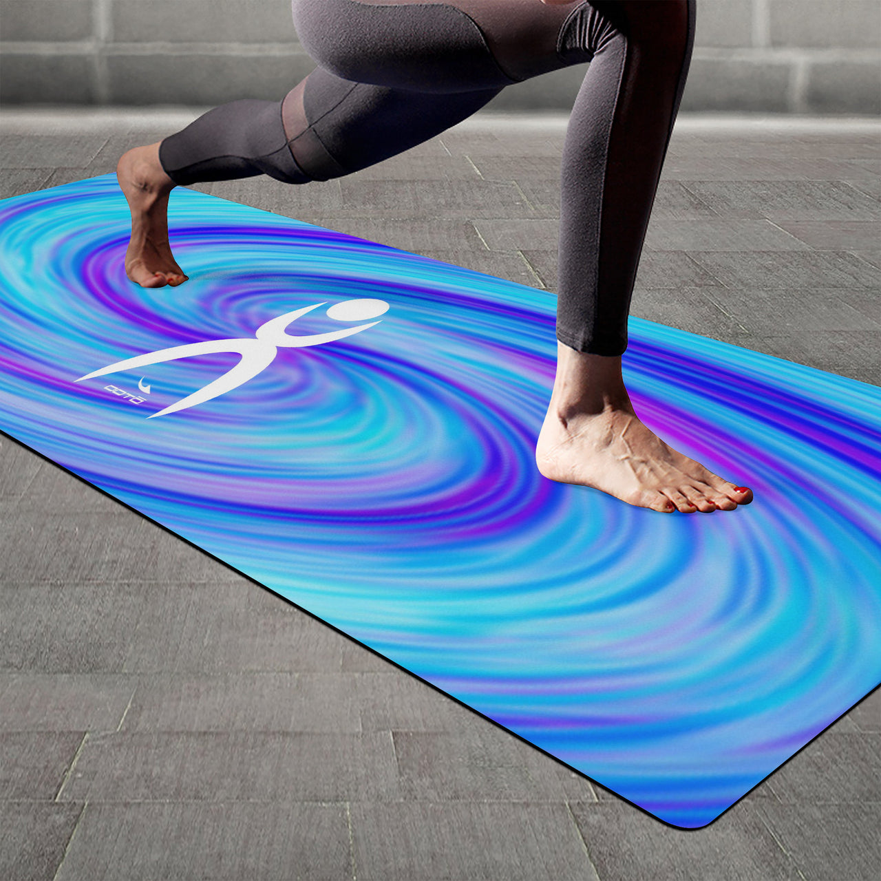 OOTO - Yoga Mat - Glyphic on neon blue swirl -