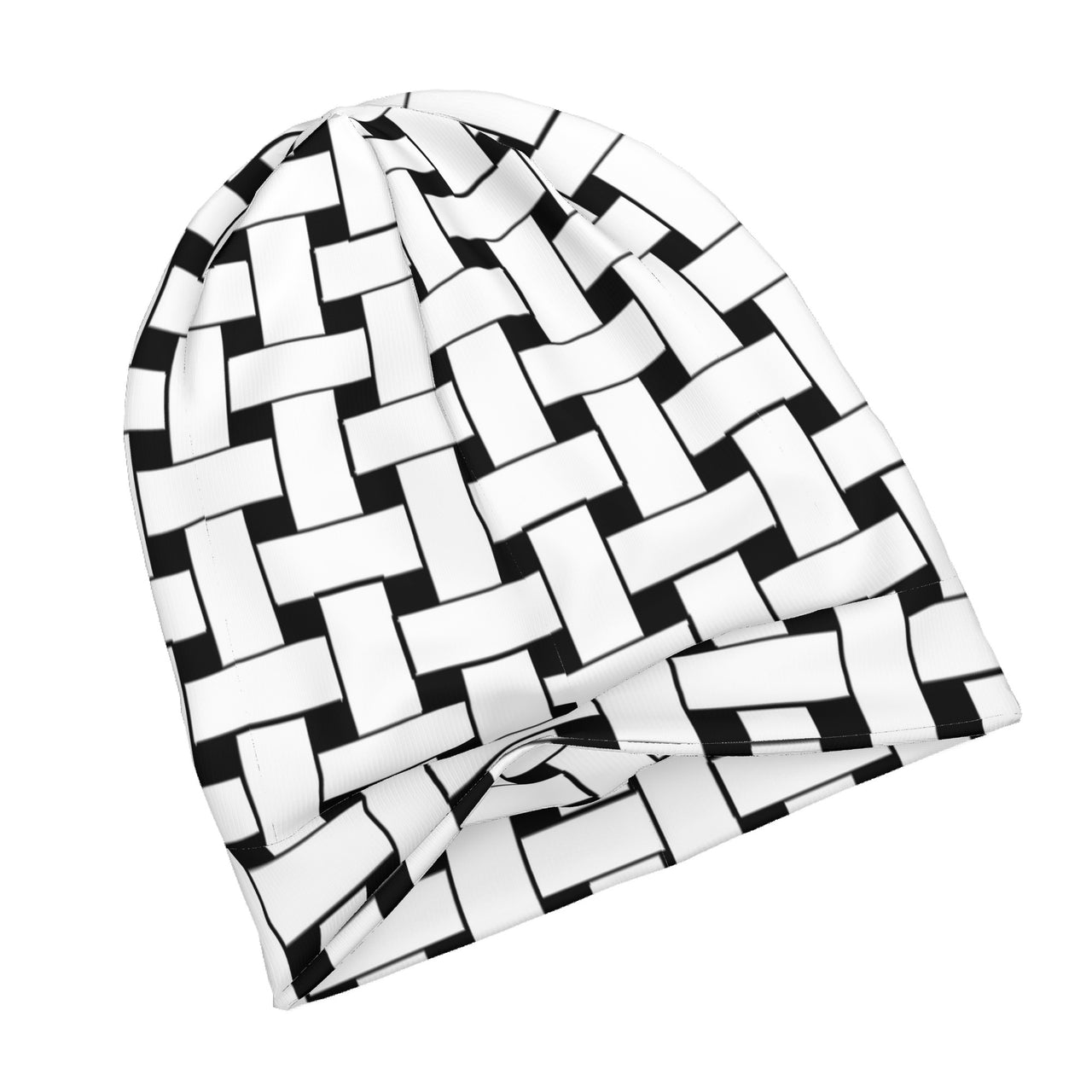 OOTO - WHITE WEAVE ON BLACK - HC_T6 Adult Knitted Beanie - 1 COLOR -