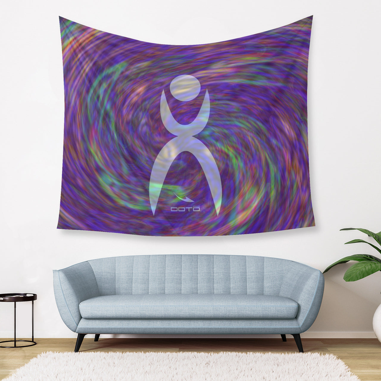 OOTO - GLYPHIC EN WHITE - PURPLE SWIRL - Wall Tapestry - 3 SIZES -