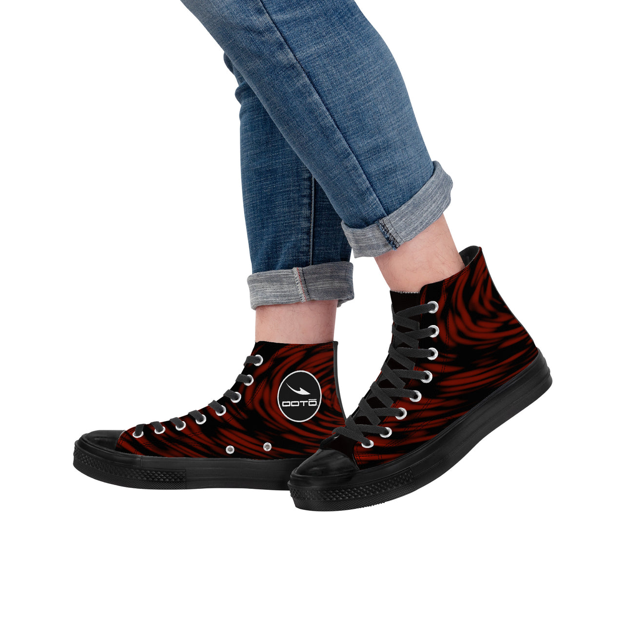 OOTO - A DARK RED EDDY - High Top Canvas Shoes  -  Black soles - 1 COLOR -