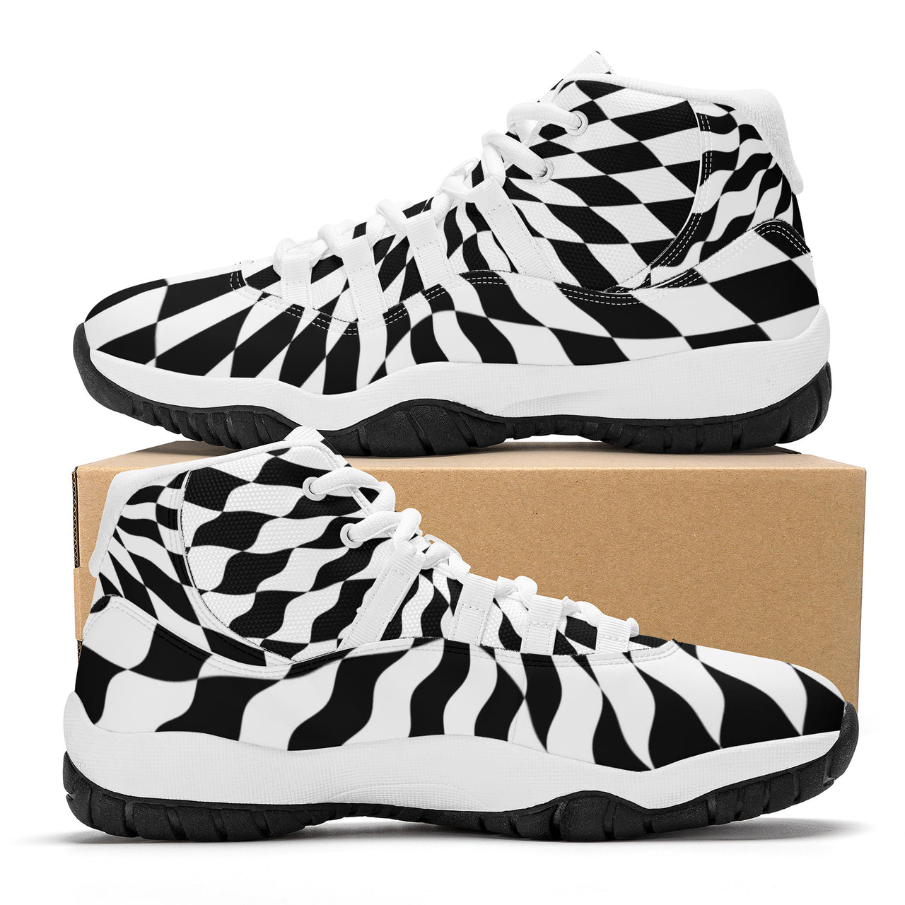 OOTO - CHECKERED PAST - SF_S38 High Top Air Retro Sneakers - White soles - 1 COLOR -