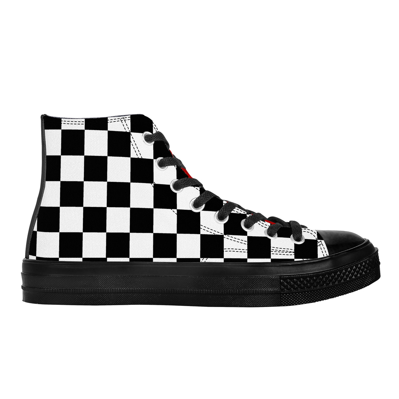 OOTO - CHECKERED W/ RED - SF_D71 High Top Canvas Shoes - Black soles - 1 COLOR -