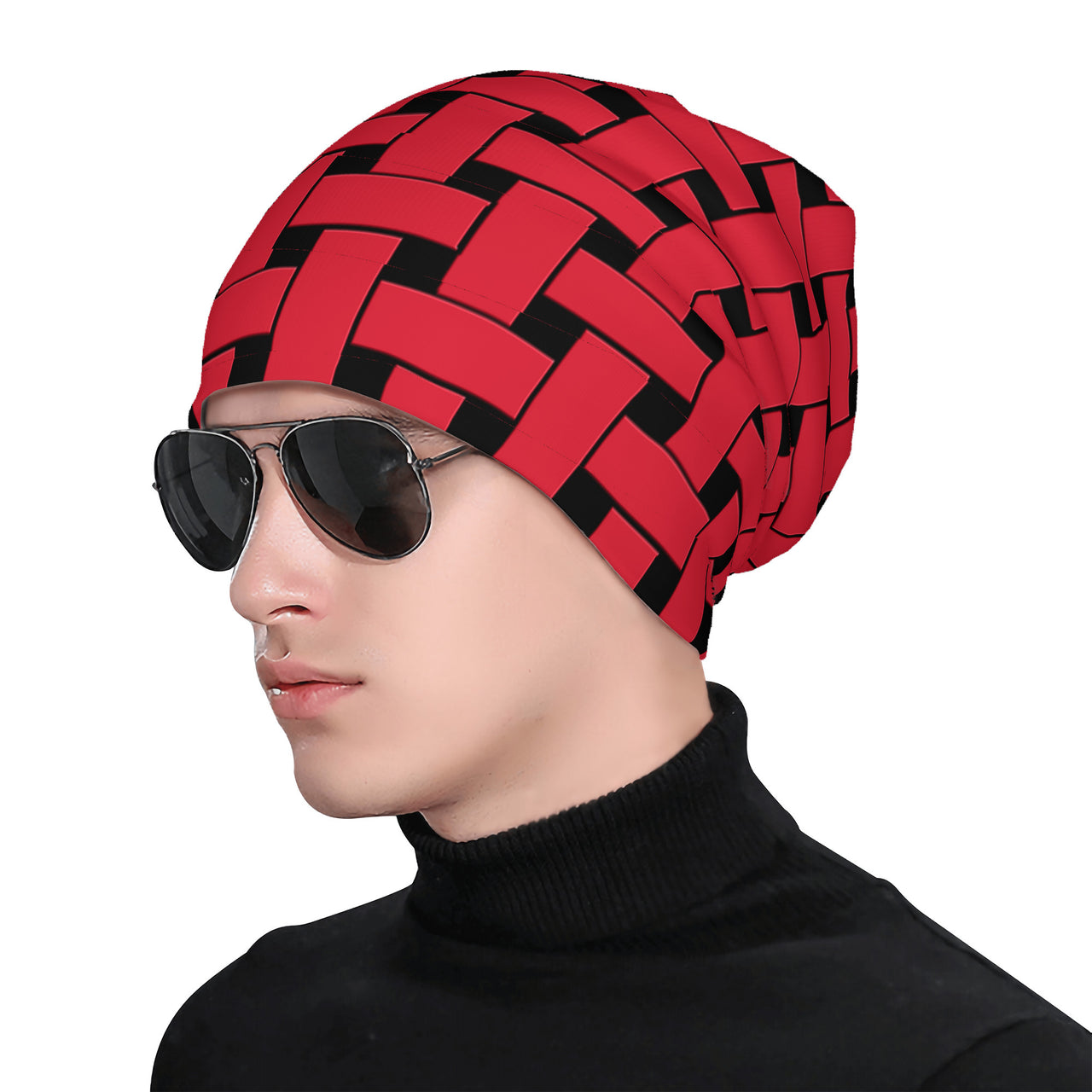 OOTO - RED WEAVE ON BLACK - HC_T6 Adult Knitted Beanie - 1 COLOR -