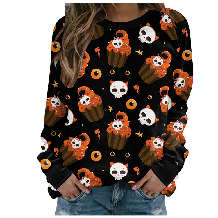 Women's Halloween printed long-sleeved loose sweatshirt  - K - 10 PATTERNS - CHECK US OUT! -