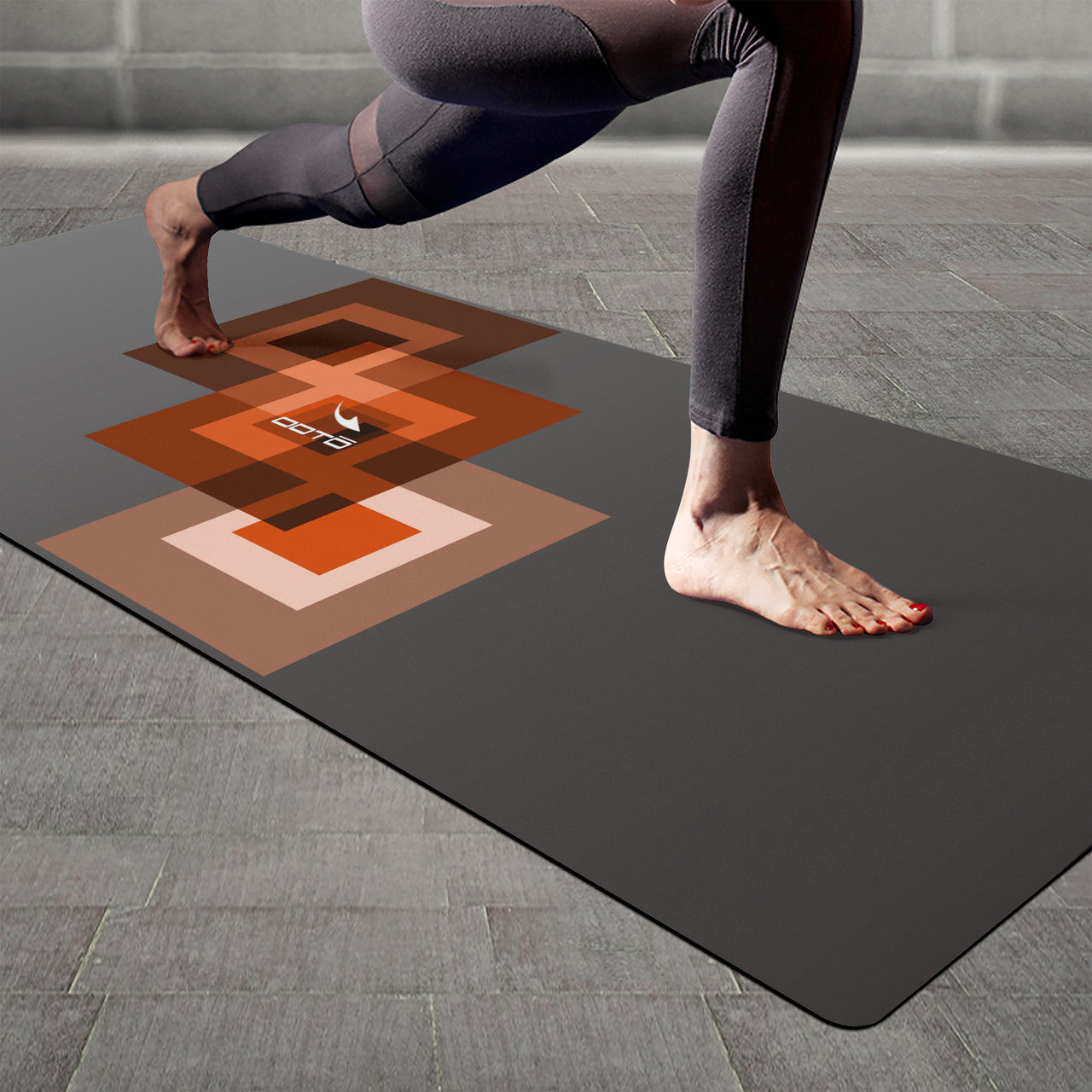 OOTO - Yoga Mat - Angled squares in an orange highlight