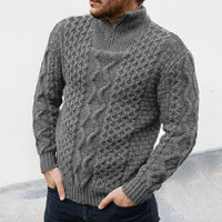 Thumbnail for Men's zipper turtleneck long sleeve cable sweater - K - 4 COLORS -