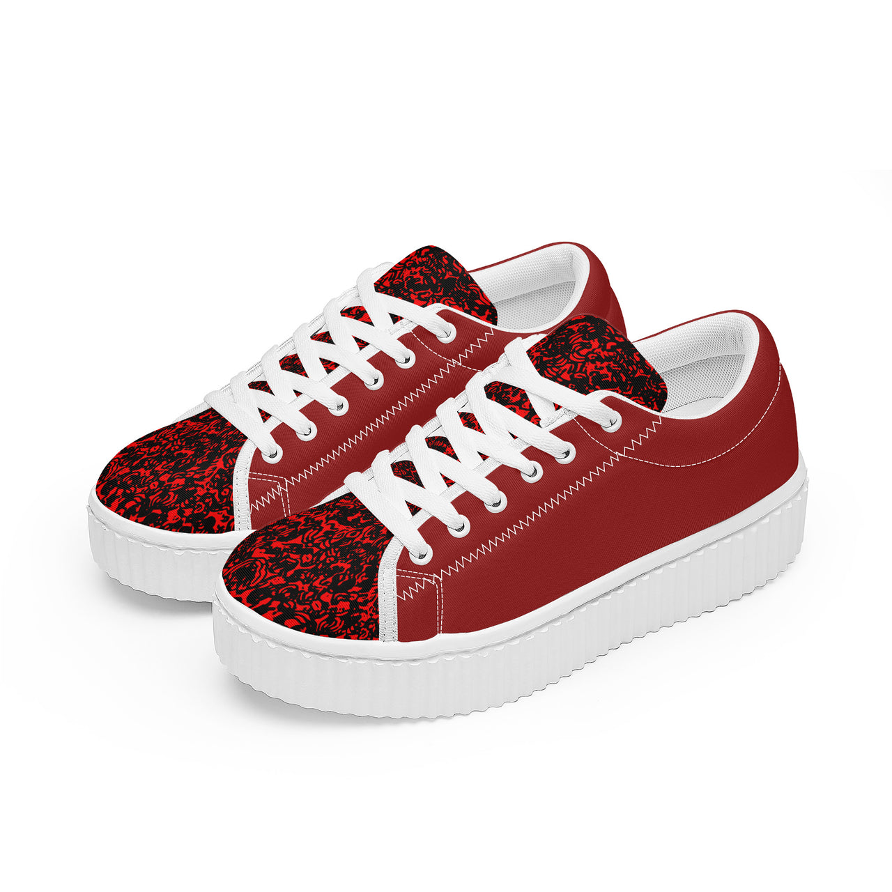 OOTO - Women's Low Top Platform Sneaker - RED MARBLED - 1 COLOR -