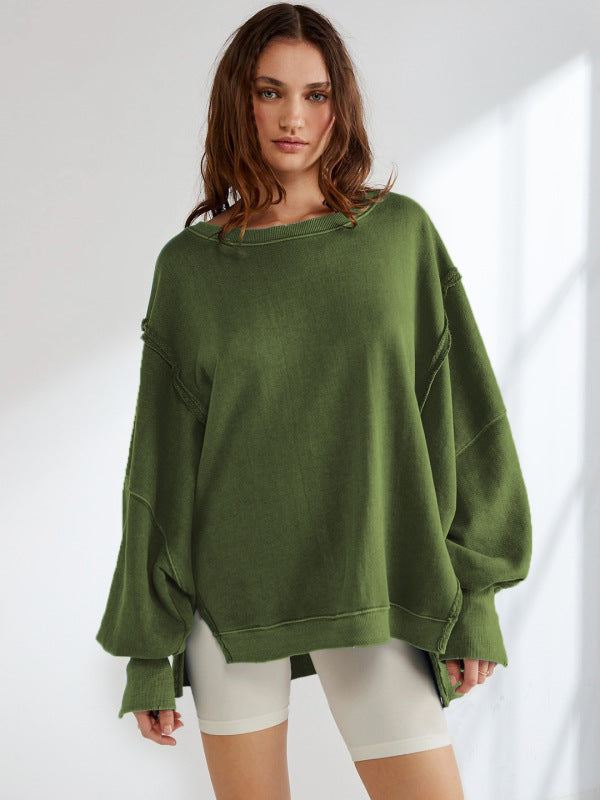 Women's loose round neck patchwork sweatshirt - K - 5 COLORS -