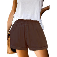 Thumbnail for Women's Elastic Solid Color Buckle Zipper Pocket Casual Shorts - K - 5 COLORS -