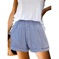 Thumbnail for Women's Elastic Solid Color Buckle Zipper Pocket Casual Shorts - K - 5 COLORS -