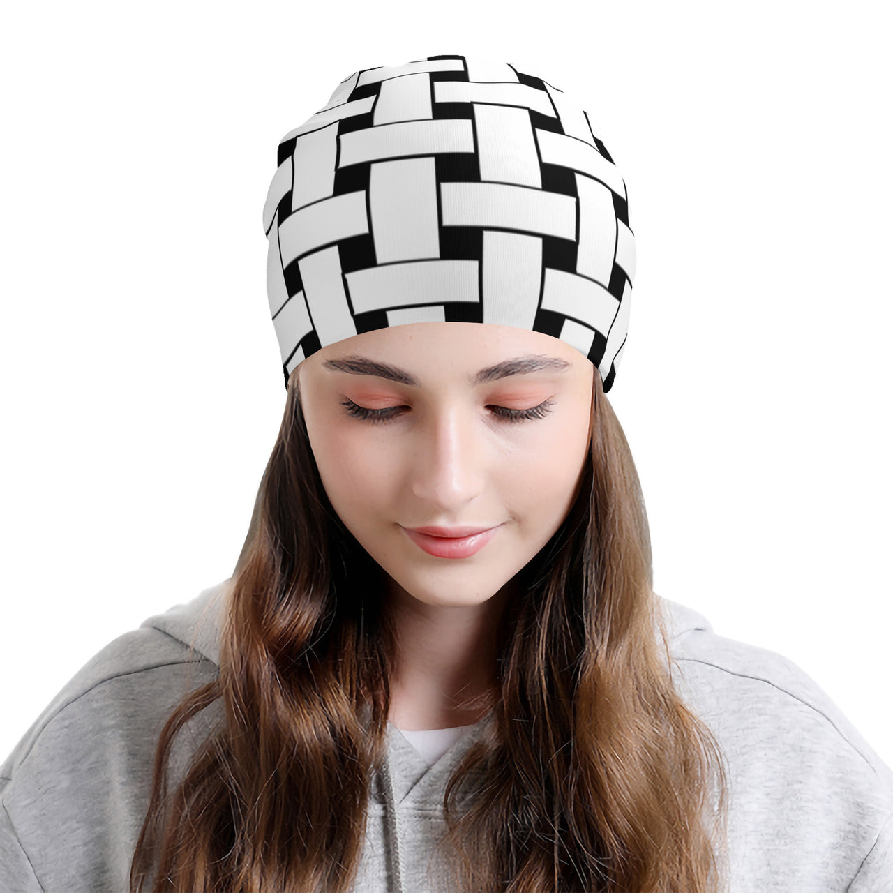 OOTO - WHITE WEAVE ON BLACK - HC_T6 Adult Knitted Beanie - 1 COLOR -