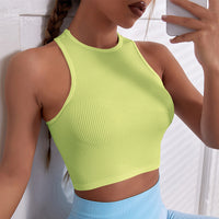 Thumbnail for Women's Solid Color Round Neck Quick Dry Pit Bar Sports Tee Vest - K - 5 COLORS -