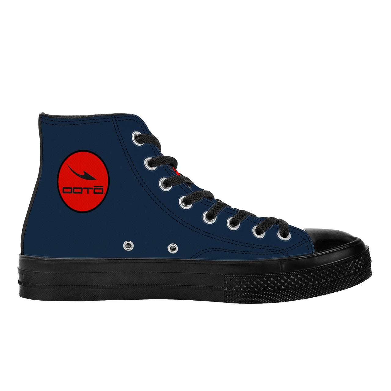 OOTO - High Top Canvas Shoes  - CLASSIC B & R ON DARK BLUE -  Black soles - 1 COLOR -