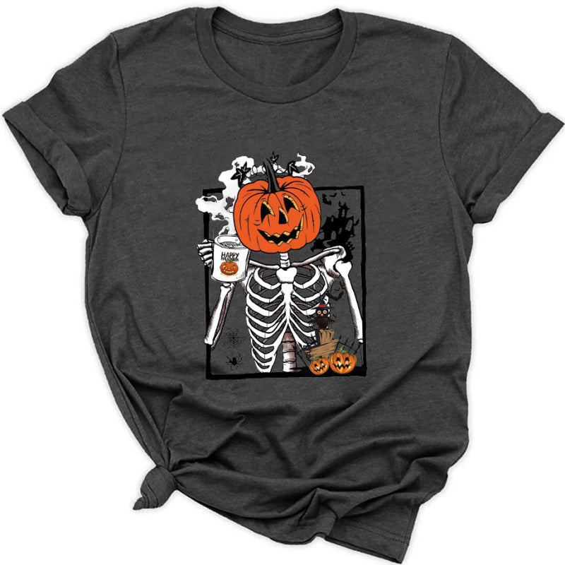 Women's Halloween Pumpkin Skull Series T-Shirt - K - 4 COLORS -