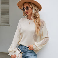 Thumbnail for Hollow Pullover Fashion Knitted Women's Round Neck Sweater - K - 4 COLORS -