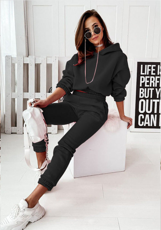 Casual sports hooded long-sleeved trousers two-piece suit set - 2 PCS. - K - 5 COLORS -