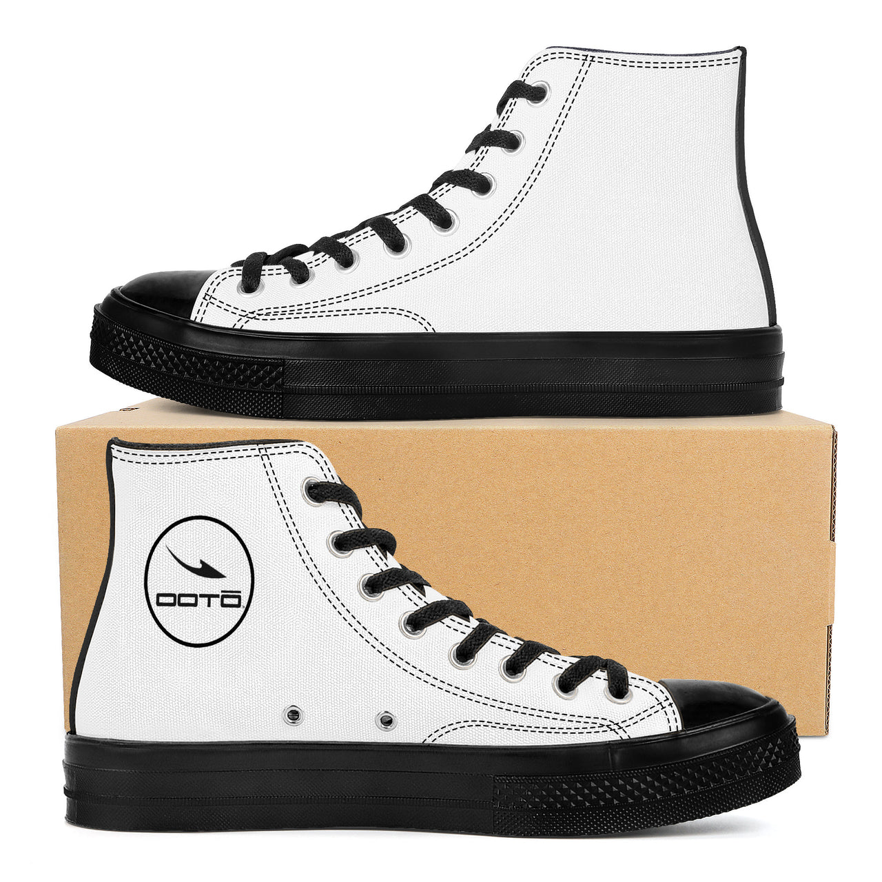 OOTO - High Top Canvas Shoes - CLASSIC B & W - Black soles - 1 COLOR -