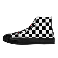 Thumbnail for OOTO - CHECKERED W/ RED - SF_D71 High Top Canvas Shoes - Black soles - 1 COLOR -