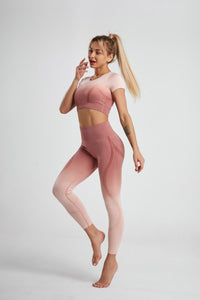 Thumbnail for Women's Gradient Hang Dye Seamless Yoga Two-Piece Suit - 2 PC. SET - K - 5 COLORS -