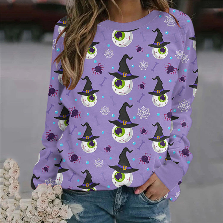 Women's Halloween printed long-sleeved loose sweatshirt  - K - 10 PATTERNS - CHECK US OUT! -