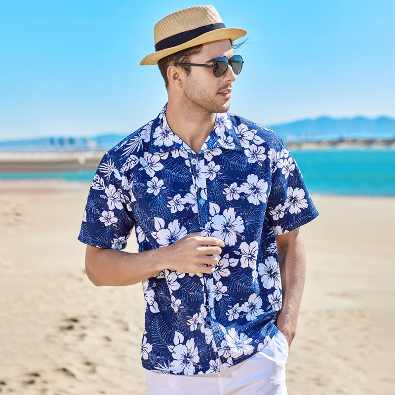 Summer new seaside casual Hawaiian short-sleeved shirt - K - 4 COLORS/PATTERNS -