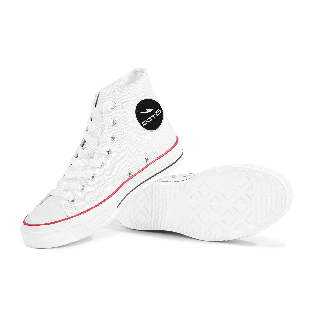 OOTO - CLASSIC B & W OVER WHITE - D70 High Top Canvas Shoes - White soles - 1 COLOR -