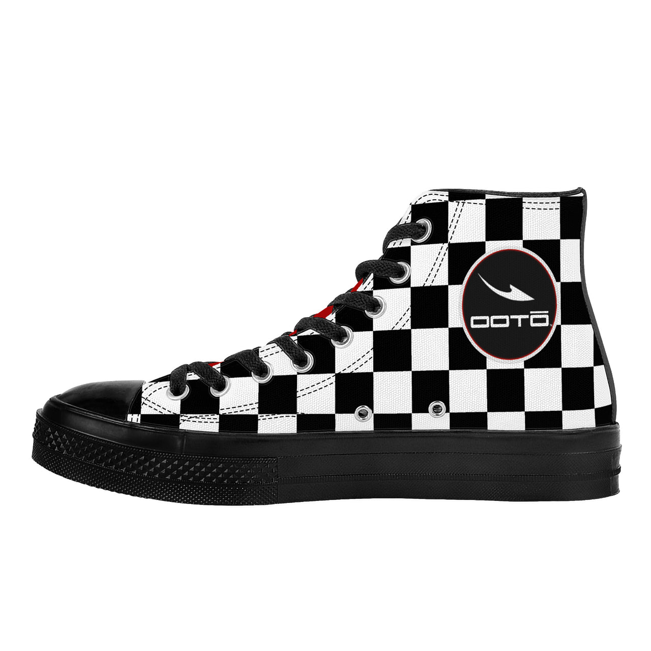 OOTO - CHECKERED W/ RED - SF_D71 High Top Canvas Shoes - Black soles - 1 COLOR -