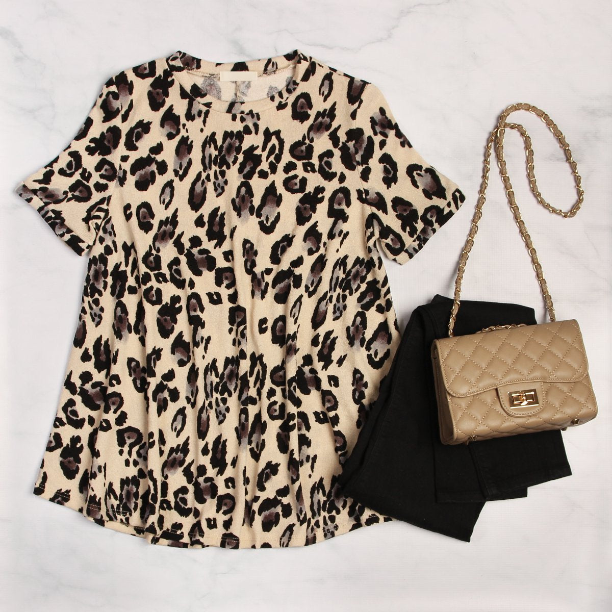 Riah Fashion - Short Sleeve Leopard Knit Sweater - 2 COLORS -