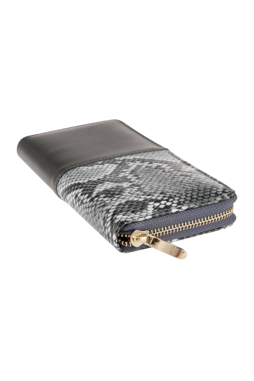 Half Printed Snake Skin Single Zipper Leather Wallet - 3 COLORS -