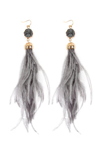 Thumbnail for Riah Fashion - Druzy Stone Dangling Feather Earrings - 7 COLORS -