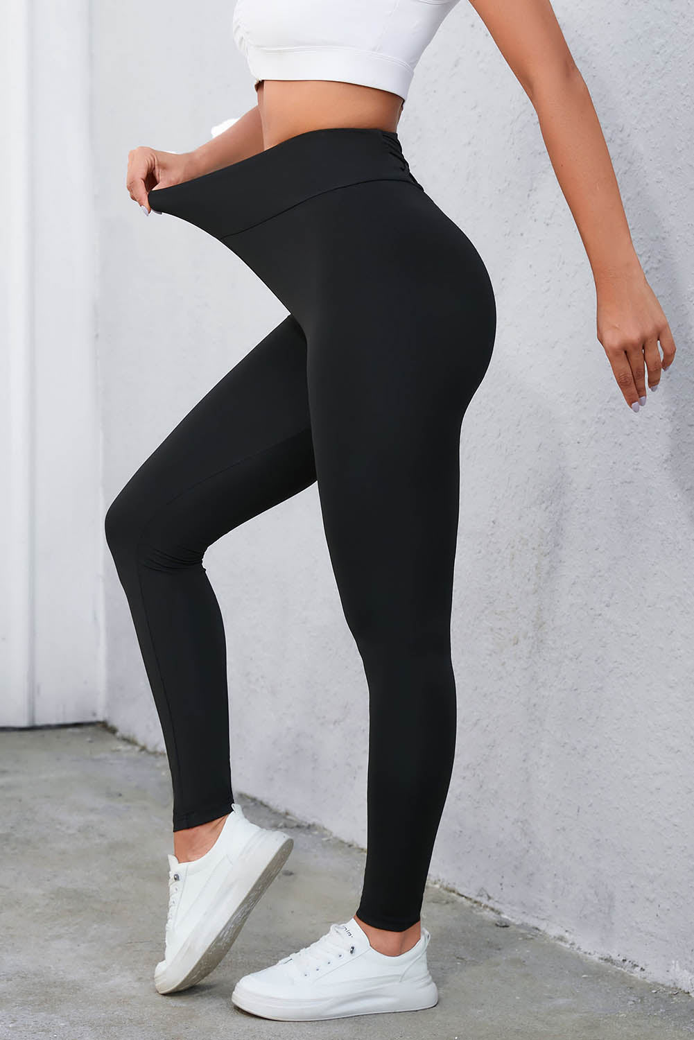 Crisscross Detail Wide Waistband Leggings - T - 2 COLORS -