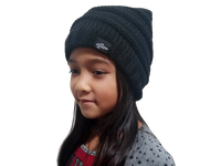 Thumbnail for Fear0 NJ - Warmest Plush Insulated Black Knit Cable Toddler/Kids Beanie Hat - 1 COLOR -