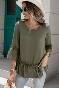 Thumbnail for Frill Trim Round Neck Blouse - T - 1 COLOR -