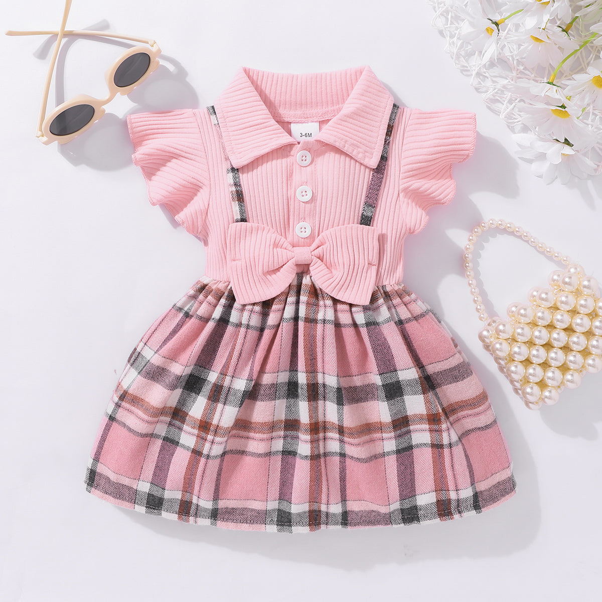 Baby Girl Plaid Collared Bow Detail Dress - T - 5 SIZES - 1 COLOR -