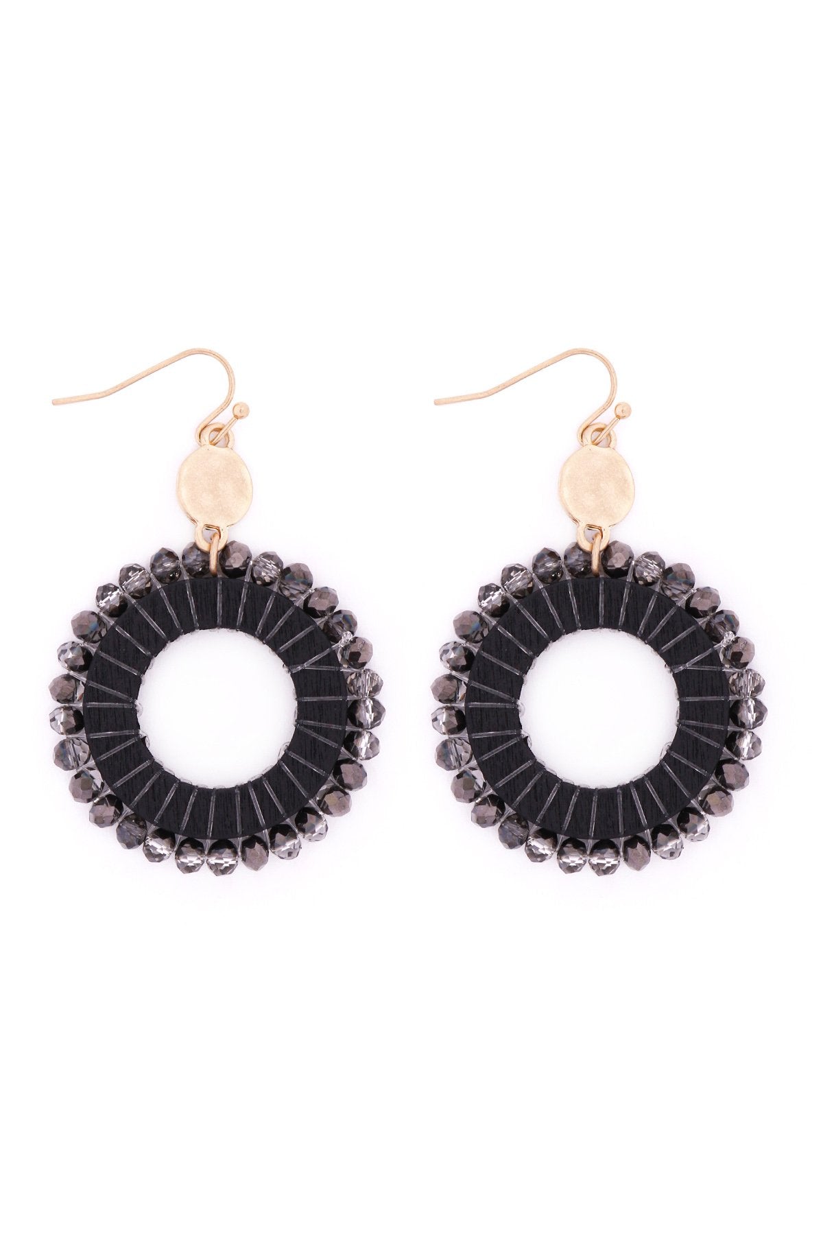 Riah Fashion - Glass Beaded Wood Hoop Drop Earrings - 4 COLORS