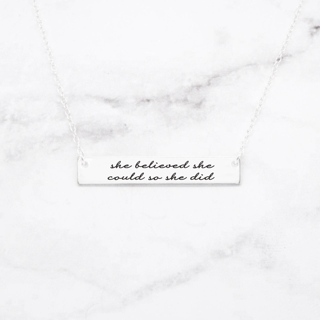 She Believed She Could So She Did - Gold Quote Bar Necklace -