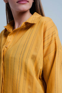 Thumbnail for Q2 - Mustard Shirt Thin Black Stripes - 1 COLOR