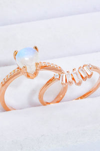 Thumbnail for Natural Moonstone and Zircon 18K Rose Gold-Plated Two-Piece Ring Set - T - SIZES 6 THRU 9 - 1 FINISH -