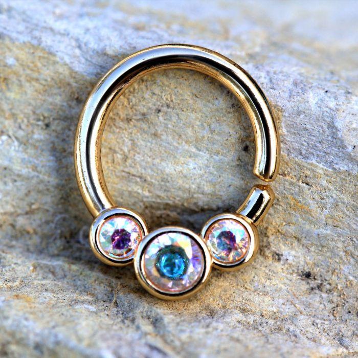 Gold Plated Triple Aurora Borealis CZ Seamless Ring -