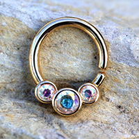 Thumbnail for Gold Plated Triple Aurora Borealis CZ Seamless Ring -