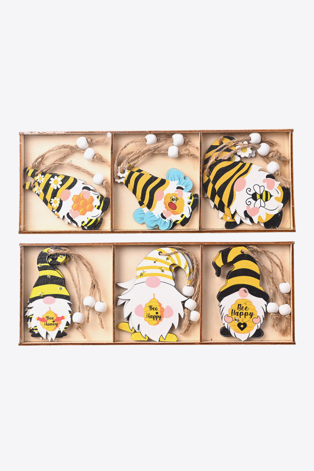 Set of 3 Bee Wood Hanging Gnome Ornaments - 6 TYPES - 3 TYPES / SET - [5-10 DAY DELIVERY] - T -