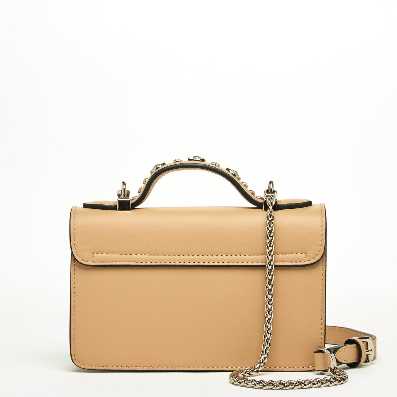 The Hollywood Leather Crossbody Studded Bag Beige -