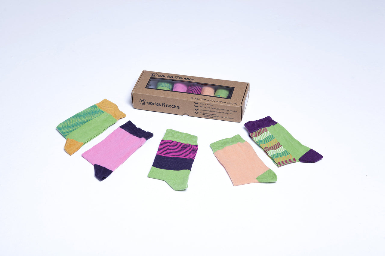 Women's Solid Mix Set Socks Set - 5 PACK -