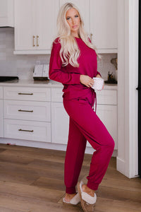 Thumbnail for Round Neck Top and Drawstring Pants Lounge Set - 2 PCS. - T - 4 COLORS -