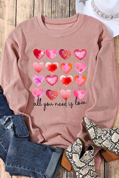 ALL YOU NEED IS LOVE Heart Round Neck Sweatshirt - T - 1 COLOR -